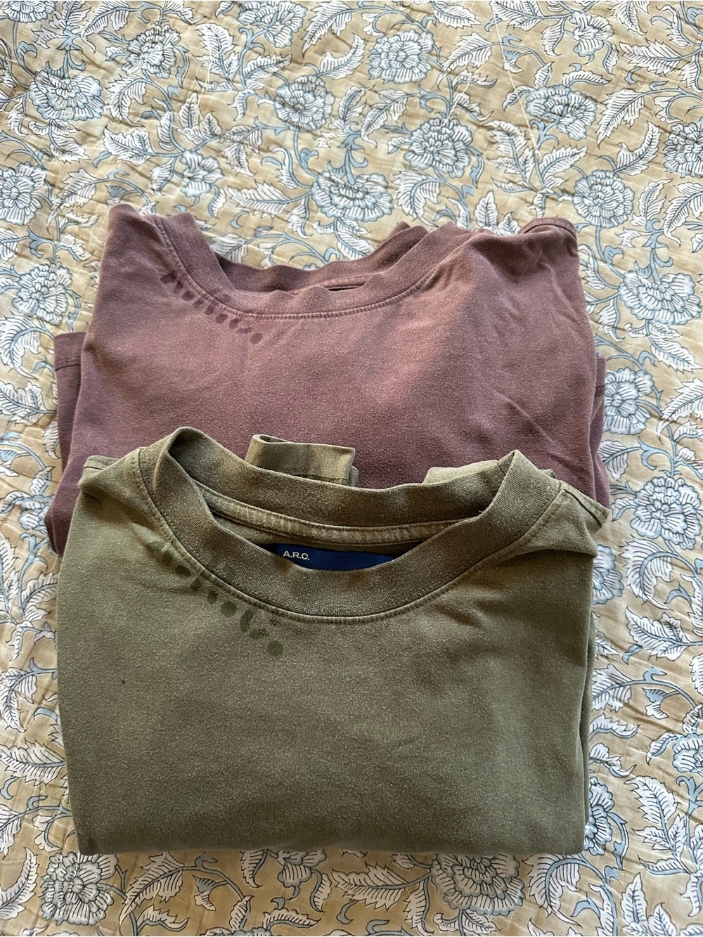 A.P.C. Men’s long sleeve shirts Olive Green and Mauve Short Sleeve set of 2